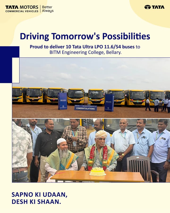 We re delighted to deliver 10 Tata Ultra LPO 11.6 54 buses to BITM Engineering College, Bellary, North Karnataka