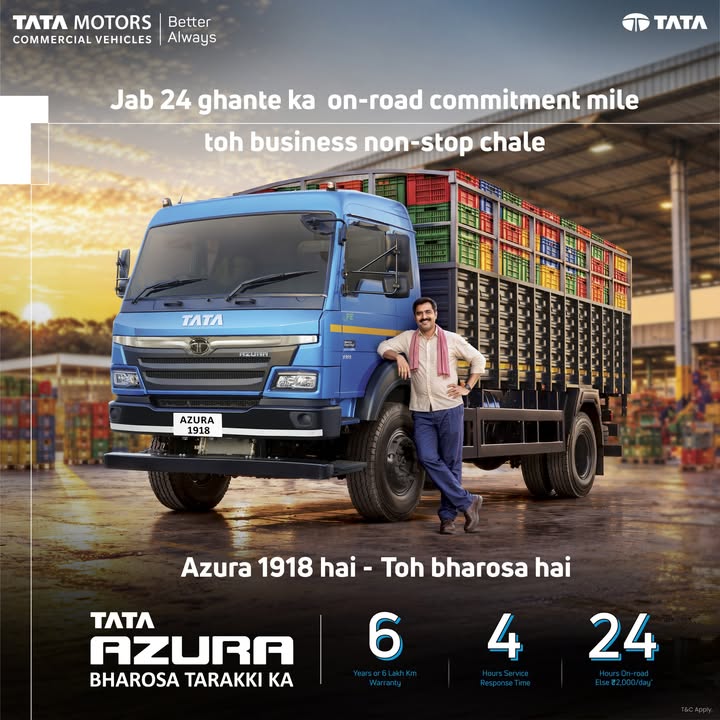 24 Hour On Road Assistance. More Confidence for Every Journey. With the Tata Azura 1918, you get more than just a truck