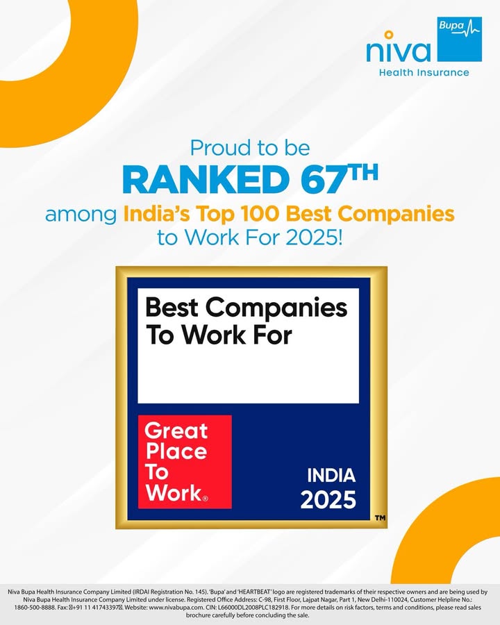 Were thrilled to share that Niva Bupa has been ranked 67th among Indias Best Companies to Work For 2025 This recognition i...
