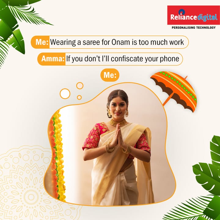 Even though I wore it at my mother s insistence, a selfie with this Onam saree it s a must RelianceDigital Onam Onam2...