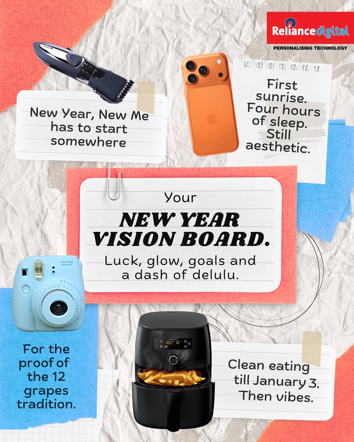Let s pretend to be productive in 2026 one last time. Reliance Digital, New Year, Resolution, Vision Board, Tech 