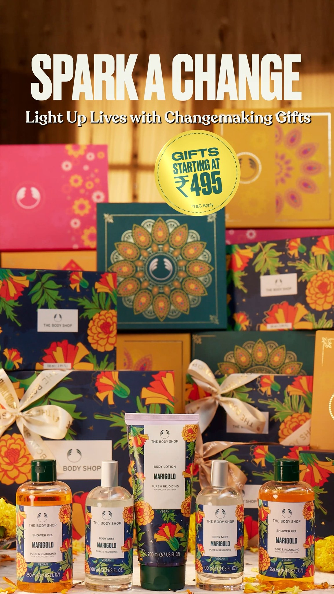 Bring a little festive cheer to your everyday care with saachi bindra and our Marigold range. Fresh, floral, and full of warmth, it pampers your skin with nourishment and leaves you glowing from head to toe Bring a little festive cheer to your everyday care with saachi bindra and our Marigold range