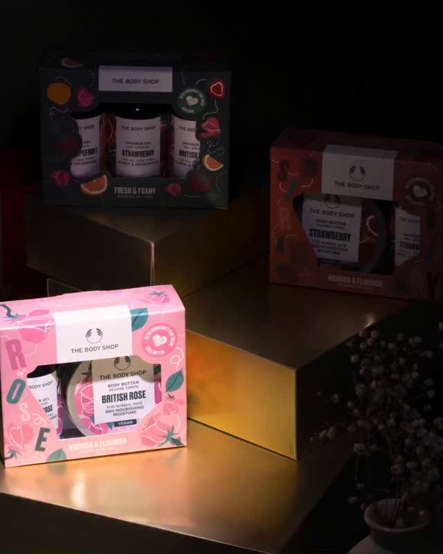 Love is in the care. Go full Valentine with gift boxes wrapped in colour and filled with care first favourites