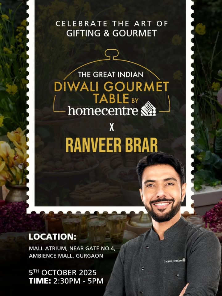 Experience the Grand Diwali Gourmet Table with food from across various Indian States. Head to Ambience Mall, Gurgaon to elevate your festive celebrations with a curated feast for the senses by the talented Ranveer Brar Experience the Grand Diwali Gourmet Table with food from across various Indian States