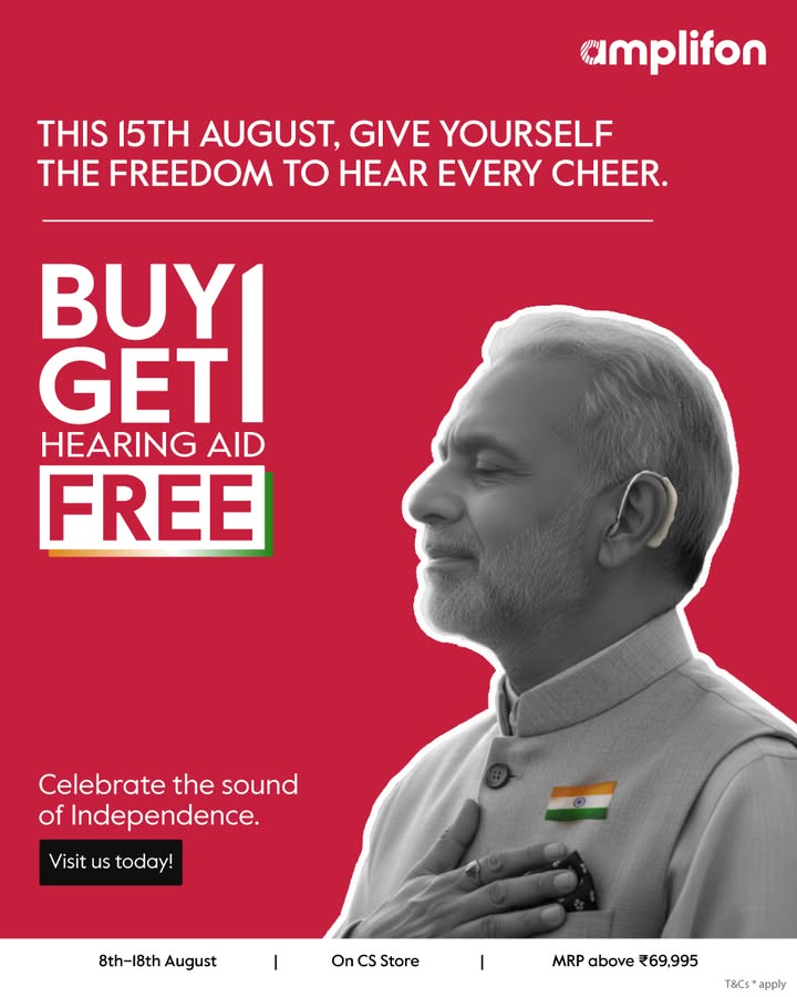 This 15th August, hear twice the joy of freedom Buy one hearing aid MRP 69,995 and get another FREE This 15th August, hear twice the joy of freedom Buy one hearing aid MRP 69,995 and get another FREE