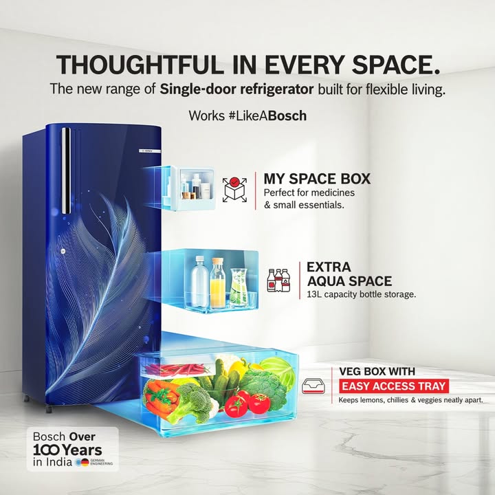 Ever noticed how the little spaces make the biggest difference Bosch Single Door Refrigerator is the proof A MySpace box...
