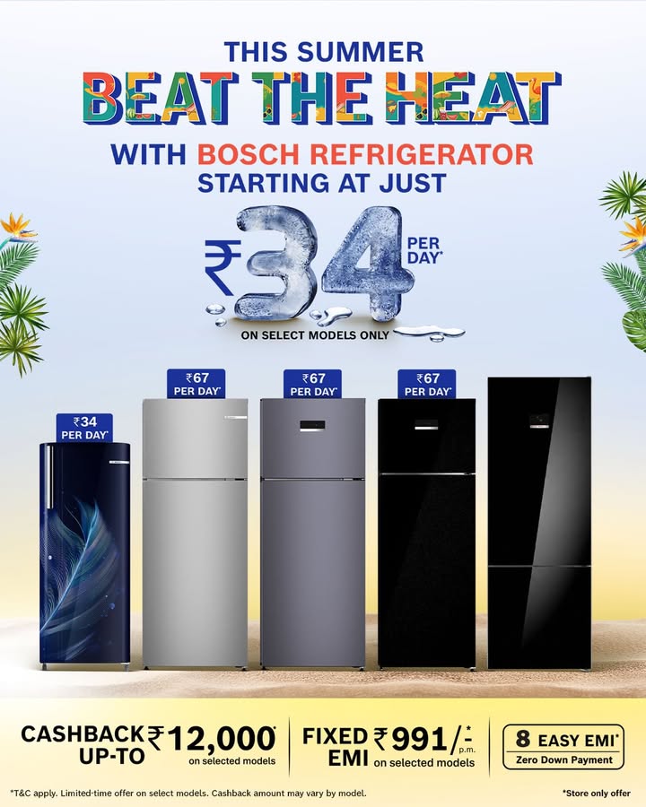 Beat the heat this summer with Bosch Refrigerators, starting at just 34 per day