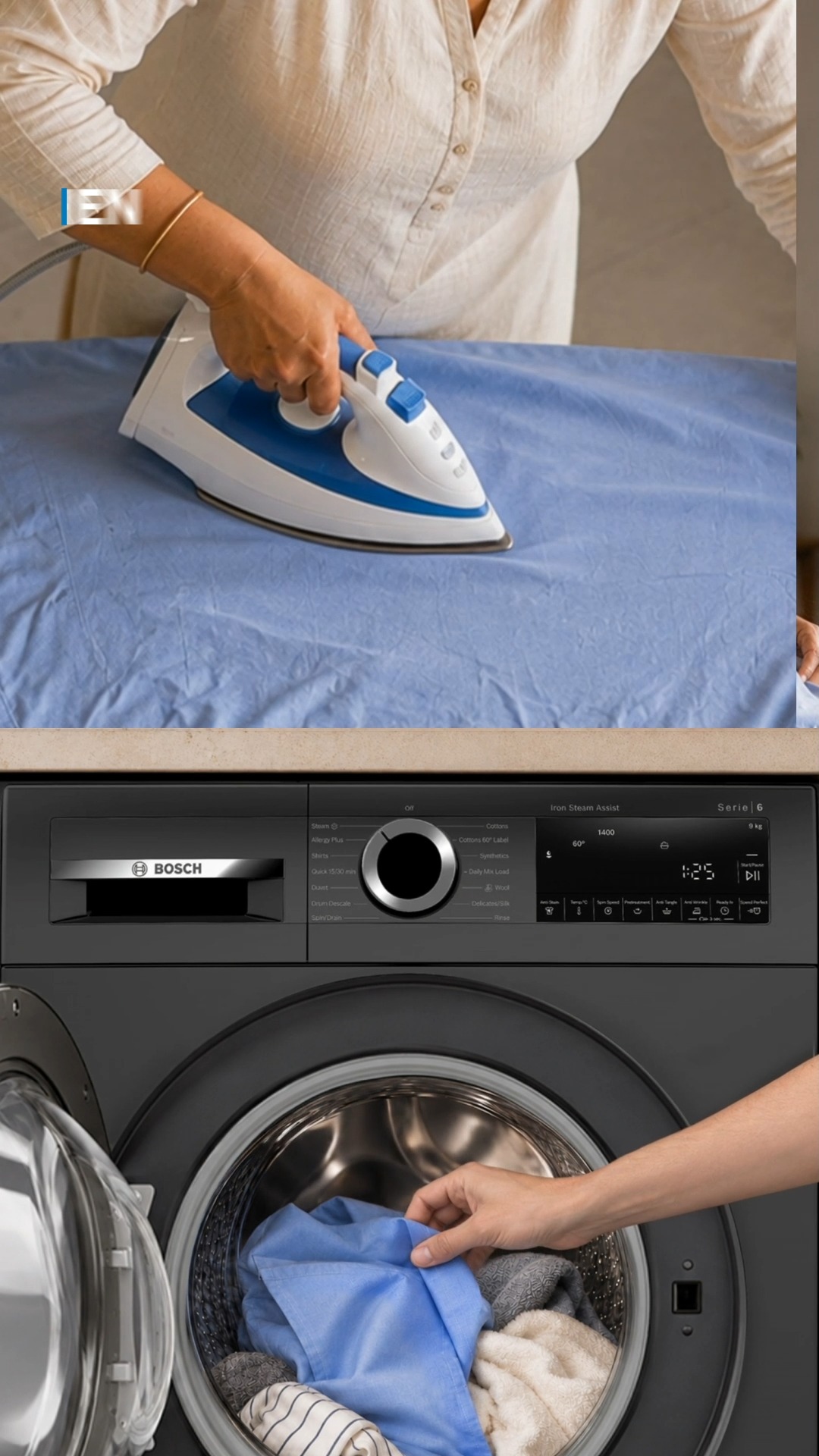 Why spend your time chasing wrinkles after every wash Bosch Washing Machine comes with Iron Steam Assist that helps reduc...