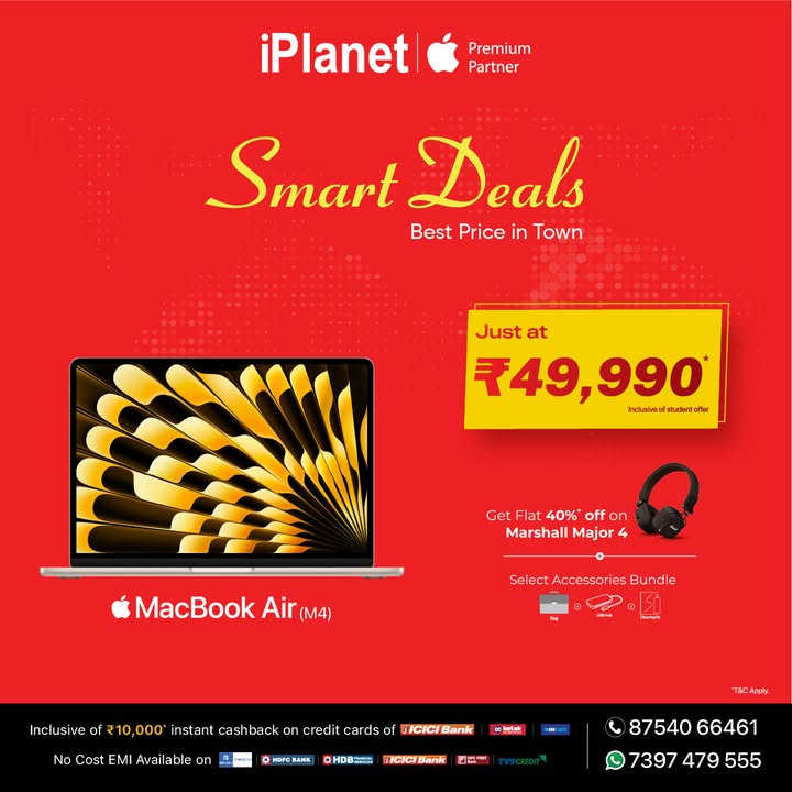 Smart Deal Alert at iPlanet Buy MacBook Air M4 for just 44,990 Buy MacBook Air M4 for just 96,950 Up to 10,000 cash back on select credit cards Flat 40 OFF on Marshall Accessories Bundle Get 84 Smart Deal Alert at iPlanet Buy MacBook Air M4 for just 44,990 Buy MacBook Air M4 for just 96,950 Up to ...