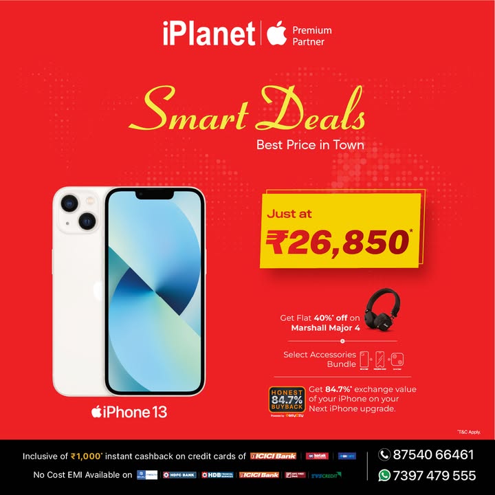 Smart Deal Alert at iPlanet Buy iPhone 13 for just 26,850 Buy iPhone 15 for just 35,990 Buy iPhone 15 Plus for just 41,990 Up to 3,000 cash back on select credit cards Flat 40 OFF on Marshall Accessories Bundle Get 84... Smart Deal Alert at iPlanet Buy iPhone 13 for just 26,850 Buy iPhone 15 for just 35,990 Buy iPhone 15 Plus for ...