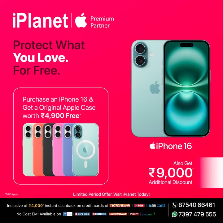 Protect What You Love For Free Buy iPhone 16, 16 Plus,16 Pro, 16 Pro Max get an Original Apple Case worth 4,900 FREE Plus, enjoy additional discounts up to 11,000 Why wait Choose your iPhone. Pick your colour Protect What You Love For Free Buy iPhone 16, 16 Plus,16 Pro, 16 Pro Max get an Original Apple Case worth 4,900 F...