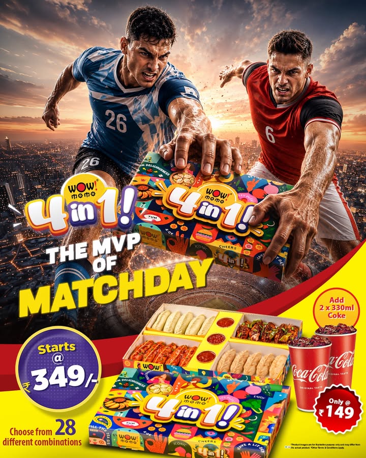 Tonights Matchday MVP Introducing the all new Wow Momo 4 in 1 Box 4 Flavours. 20 pieces. 28 combinations