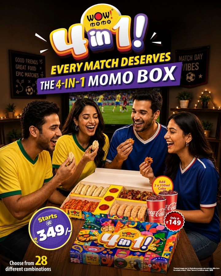 The real match starts when the WOW Momo 4 in 1 Box hits the table. 20 pieces. 4 flavours. 28 combinations