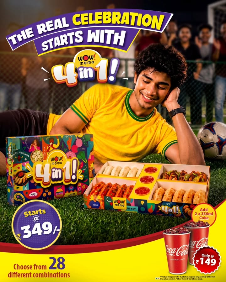 Every victory deserves a celebration. Every celebration deserves the WOW Momo 4 in 1 Box. 20 pieces. 4 flavours