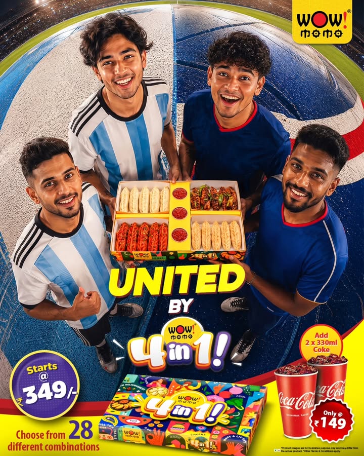 Different teams, but the love for the Wow Momo 4 in 1 Box is the same for everyone. 20 pieces. 4 flavours