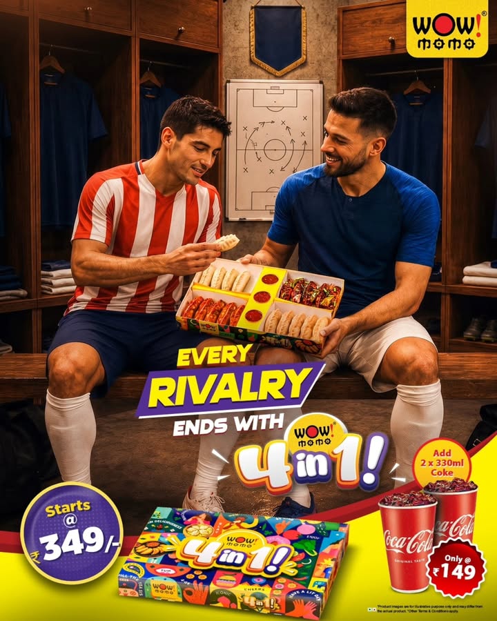 Great matches deserve an even greater feast the Wow Momo 4 in 1 Box. 20 pieces. 4 flavours