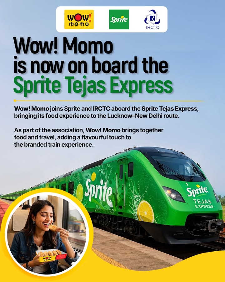 The journey just got a little more WOW Wow Momo joins Sprite and IRCTC aboard the Sprite Tejas Express, bringing f...