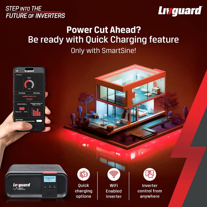 Stay one step ahead of power cuts with the Livguard Smart Sine Inverter With advanced power cut prediction option re...