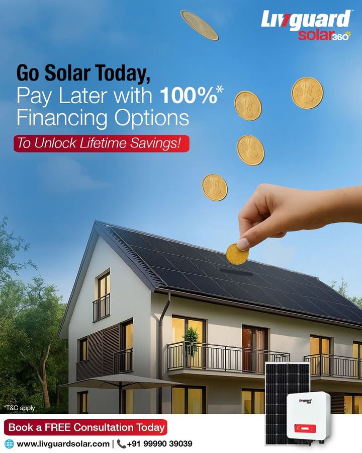 Why wait to switch to clean, green energy when you can Go Solar Today Pay Later With Livguard Solar360, you get ...