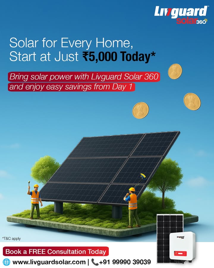 Start your solar journey with just 5,000 With Livguard Solar 360, powering your home with clean, affordable ene...