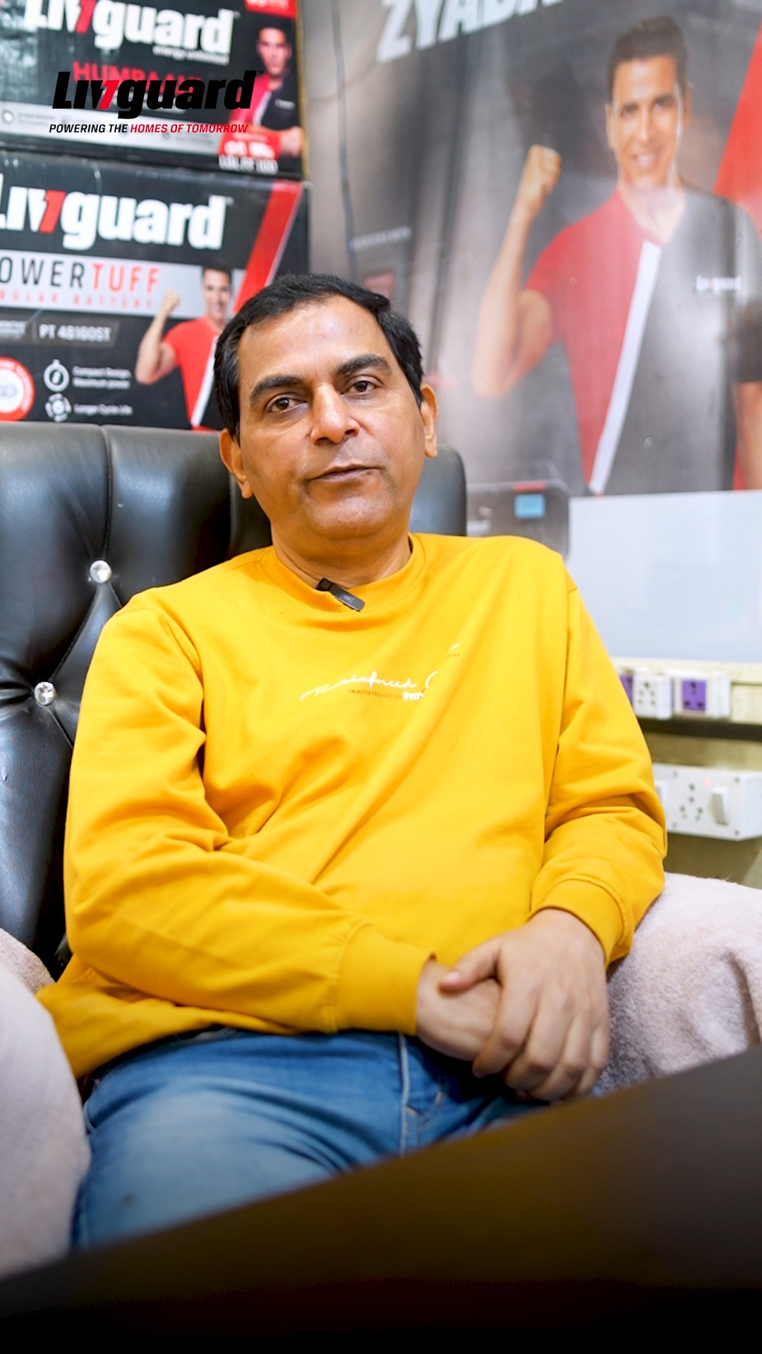 A huge Livguard logo greets us at the storefront of Kiran Kumar Vermas Verma Battery shop