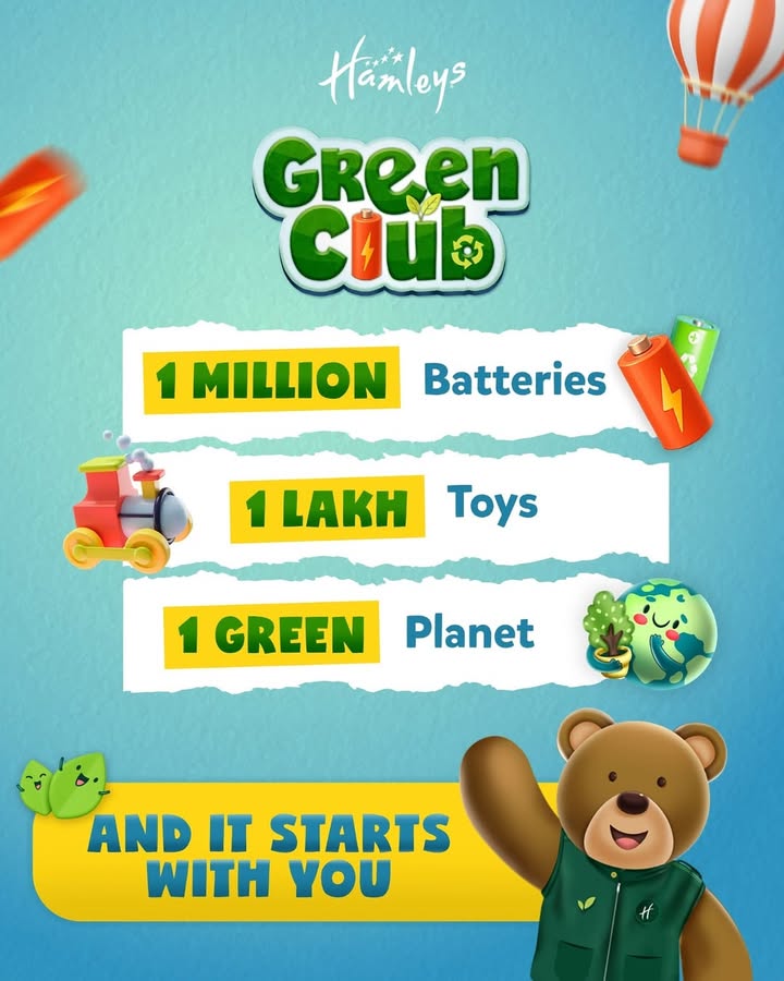 The Hamleys Green Clubs goal is big and beautifully simple Were collecting 1 million batteries and 1 lakh toys ...