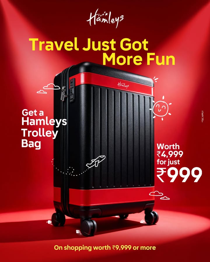 Whether its a quick getaway or a long holiday, add a touch of Hamleys to your travel with a trolley bag thats as bold, playf...