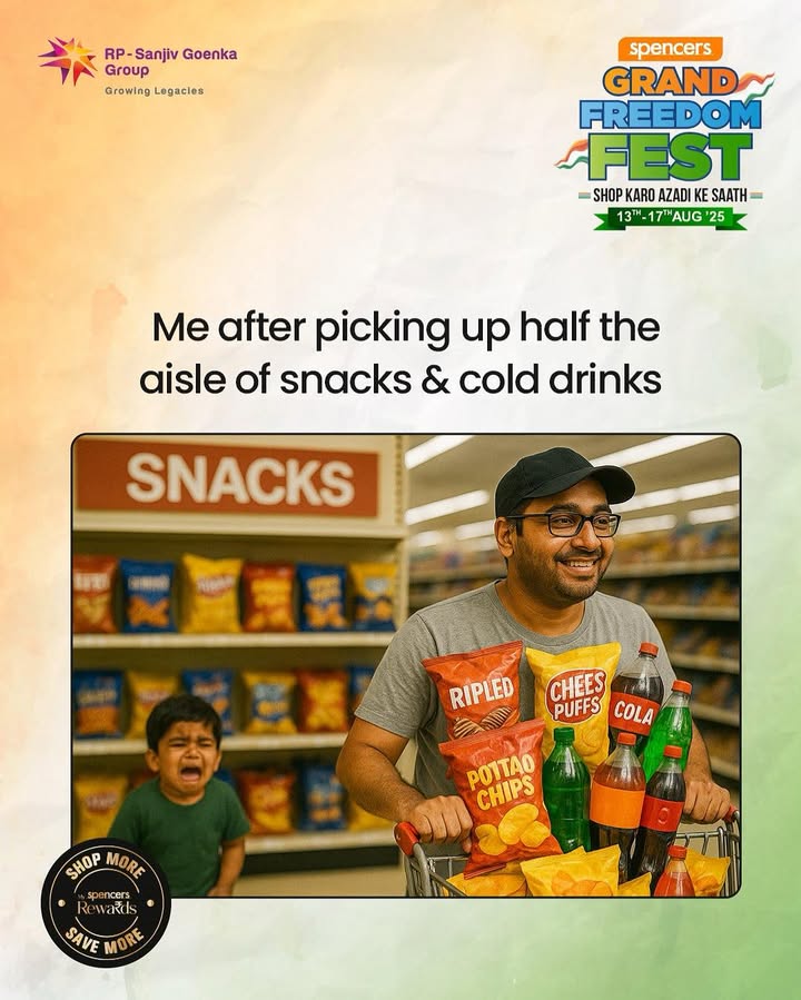Freedom tastes like half the snacks cold drinks aisle in your cart. Grand Freedom Fest is live valid till 17th Aug Hurry, visit your nearest Spencers today Freedom tastes like half the snacks cold drinks aisle in your cart