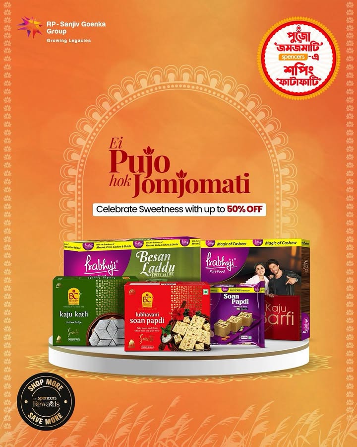 This Durga Puja, spread joy the fatafati way From festive get togethers to thoughtful gifts, Spencers sweet hampers bring extra sparkle to every celebration This Durga Puja, spread joy the fatafati way From festive get togethers to thoughtful gifts, Spencers sweet hamper...