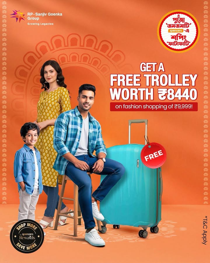 Who says only clothes can turn heads Shop fashion worth 9999 roll out with an Aristocrat Trolley FREE worth 8440 This Pujo fashion that travels with you Durga Puja, Festive Hampers, Spencers, Puja Celebration, Traditional S... Who says only clothes can turn heads Shop fashion worth 9999 roll out with an Aristocrat Trolley FREE worth ...