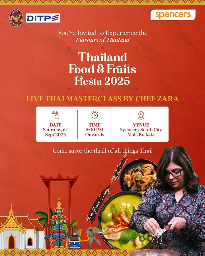 Experience the authentic flavours of Thailand at the Thailand Food Fruits Fiesta 2025. Join Chef Zara for a live masterclass featuring Gaeng Kiew Wan Thai Green Curry and Pad Ka Prao Spicy Stir Fry with Holy Basil Leaves Experience the authentic flavours of Thailand at the Thailand Food Fruits Fiesta 2025