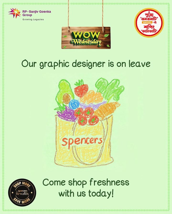 Freshness doesnt apply for leave Its always on duty every WOW Wednesday at Spencers. Visit your nearest store now Freshness doesnt apply for leave Its always on duty every WOW Wednesday at Spencers. Visit your nearest store now