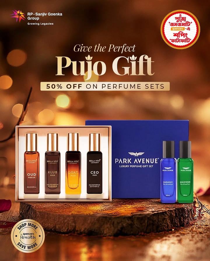 Puja Jomjomati is the season of togetherness heartfelt gifts surprise your loved ones with a Perfume Gift Set Box at 50 OFF, a fragrance that speaks love PujaJomjomati FestiveFragrance PujoGifting PerfumeGiftSetBox PujaSpecialOffer HalfPric... Puja Jomjomati is the season of togetherness heartfelt gifts surprise your loved ones with a Perfume Gift Set Box at 50 ...