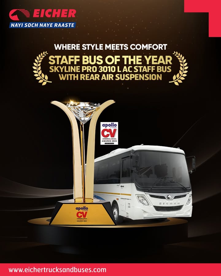 We are thrilled to announce that the Eicher Skyline Pro 3010 L AC Staff Bus with Rear Air Suspension, has been crowned St...