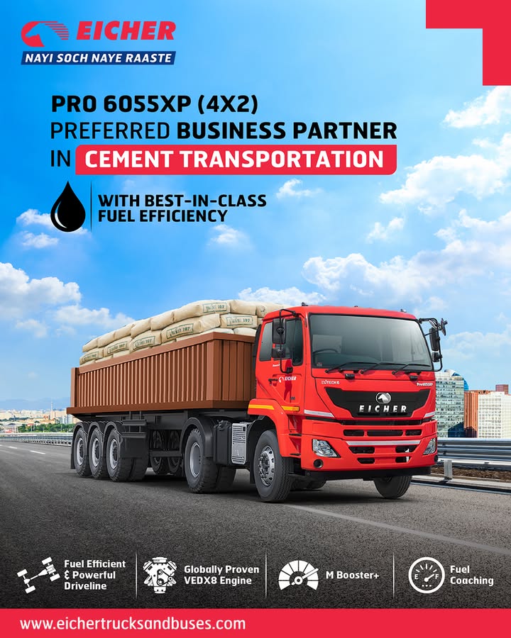Eicher Pro 6055XP 4x2 is your trusted partner for the cement segment for unmatched fuel efficiency. Know more https shorturl.at DBXp2 HCVTrucks EUTECH6 BSVI EicherTrucksAndBuses Eicher FuelEfficiency Reliability HeavyDutyTrucks Eicher Pro 6055XP 4x2 is your trusted partner for the cement segment for unmatched fuel efficiency