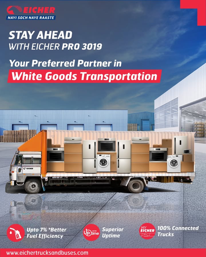 Take your logistics to the next level with Eicher Pro 3019, the preferred partner for white goods transportation. Know more https shorturl Take your logistics to the next level with Eicher Pro 3019, the preferred partner for white goods transportation