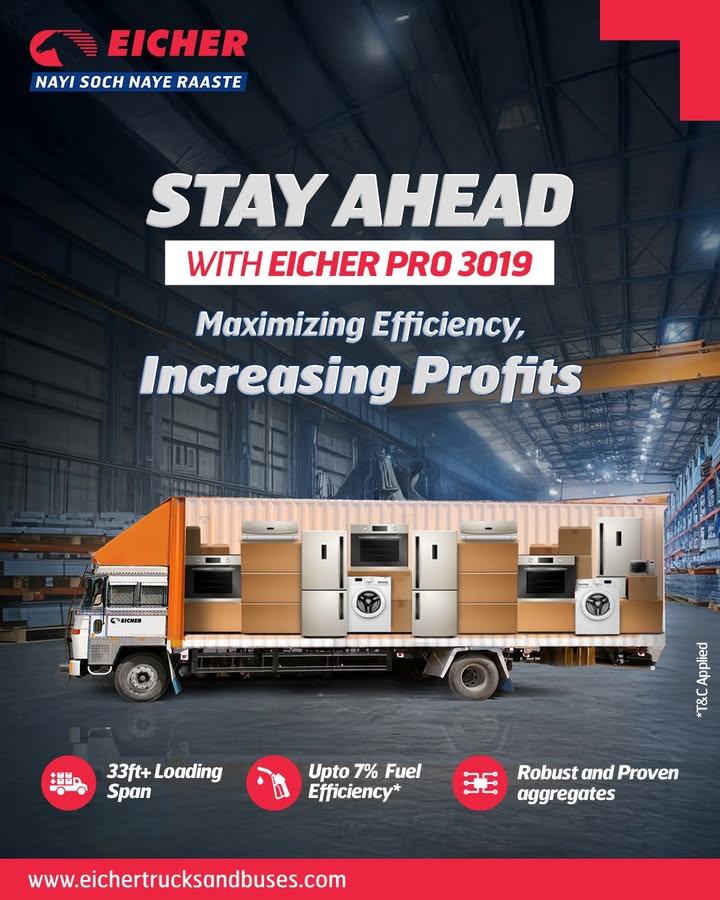 Stay ahead with the Eicher Pro 3019 Maximize efficiency and increase profits with 33ft loading span and up to 7 fuel efficiency Stay ahead with the Eicher Pro 3019 Maximize efficiency and increase profits with 33ft loading span and up to 7 fuel effi...