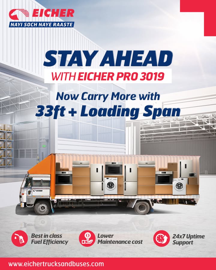 Boost efficiency and capacity with the Eicher Pro 3019 With 33ft loading span, you can carry more per trip, cut costs, and Stay Ahead of the competition. Know more https shorturl Boost efficiency and capacity with the Eicher Pro 3019 With 33ft loading span, you can carry more per trip, cut costs, and...