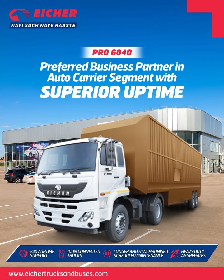 Introducing the Eicher Pro 6040, the definitive solution for the auto carrier segment This powerhouse provides unmatched reliability and consistent uptime that drives your business forward Introducing the Eicher Pro 6040, the definitive solution for the auto carrier segment This powerhouse provides unmatched r...