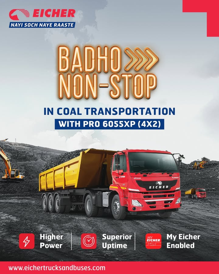 Powering through the demanding coal routes With higher power, superior uptime, and My Eicher enabled smart support, the Eicher Pro 6055XP 4x2 is built to keep your coal transportation going strong Powering through the demanding coal routes With higher power, superior uptime, and My Eicher enabled smart support, th...