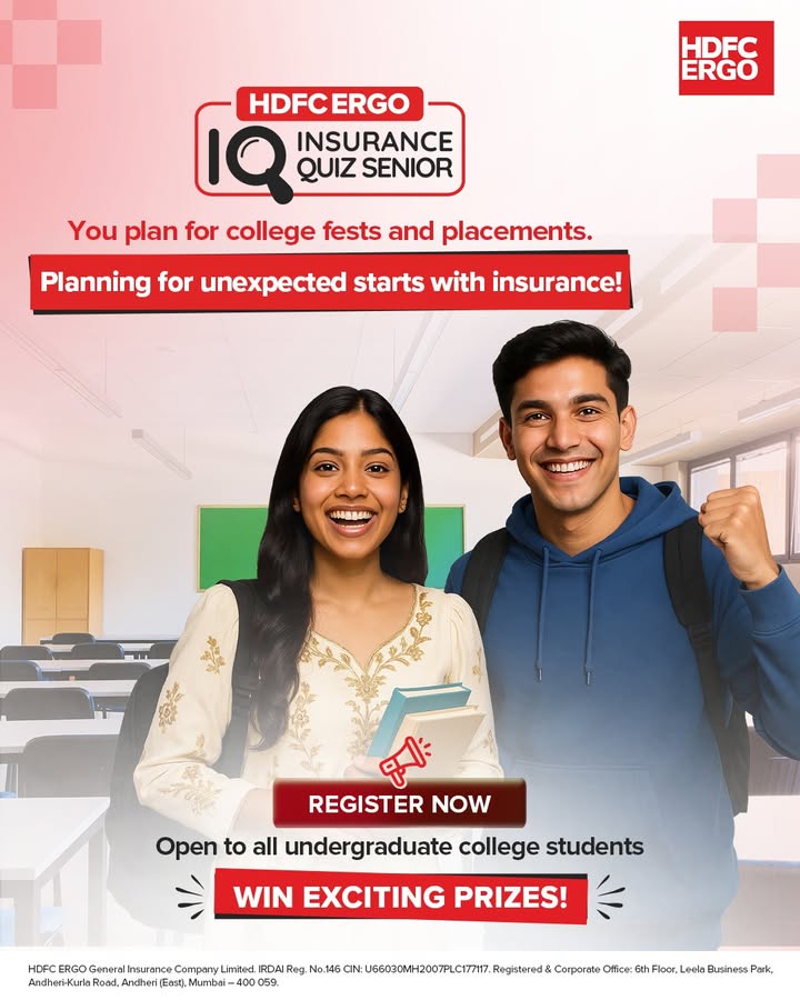 Youve aced exams, prepped for fests, and maybe even pulled off last minute presentations. But are you ready for lifes real plot twists Time to level up with the HDFC ERGO Insurance Quiz Senior where street smarts meet life smarts Youve aced exams, prepped for fests, and maybe even pulled off last minute presentations