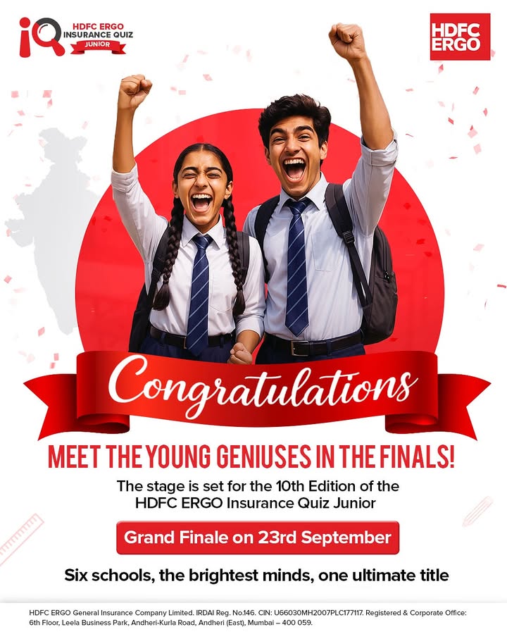 The stage is set for the Grand Finale of the 10th HDFC ERGO Insurance Quiz Junior 2025 On 23rd September, the top ...