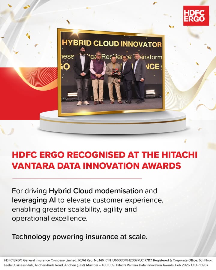 We are pleased to share that HDFC ERGO has been recognised at the Hitachi Vantara Data Innovation Awards