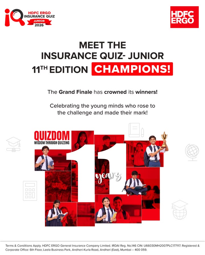 Meet the Winners of HDFC ERGO Insurance Quiz Junior 2026 After weeks of quizzing, competing and putting their knowledg...