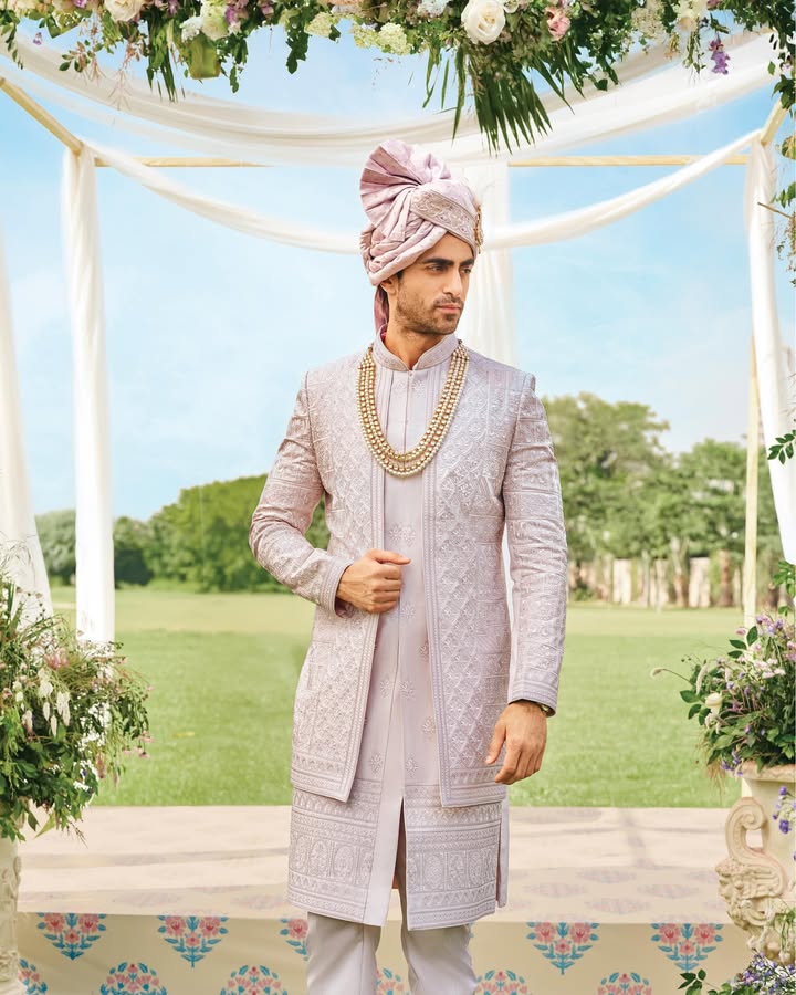 The Aranya Collection brings the poetry of nature into every weave of this wedding sherwani