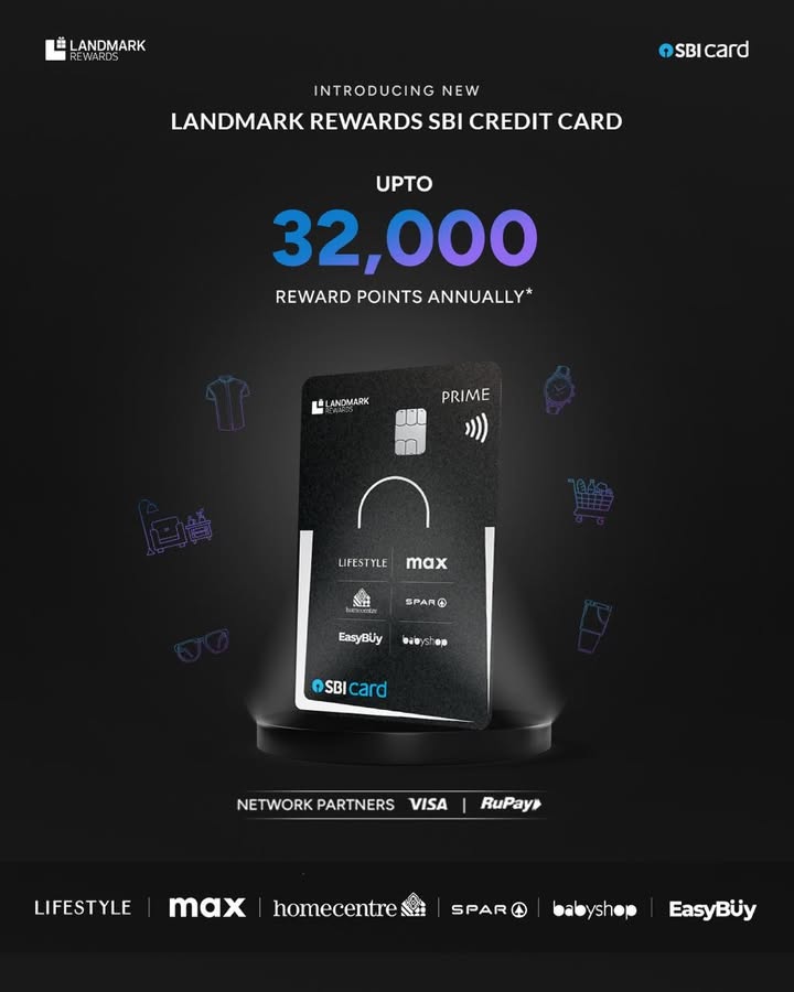 Unlock upto 32,000 Reward Points with the NEW Landmark Rewards SBI Credit Card Get upto 25 Reward points per 100 spent i...