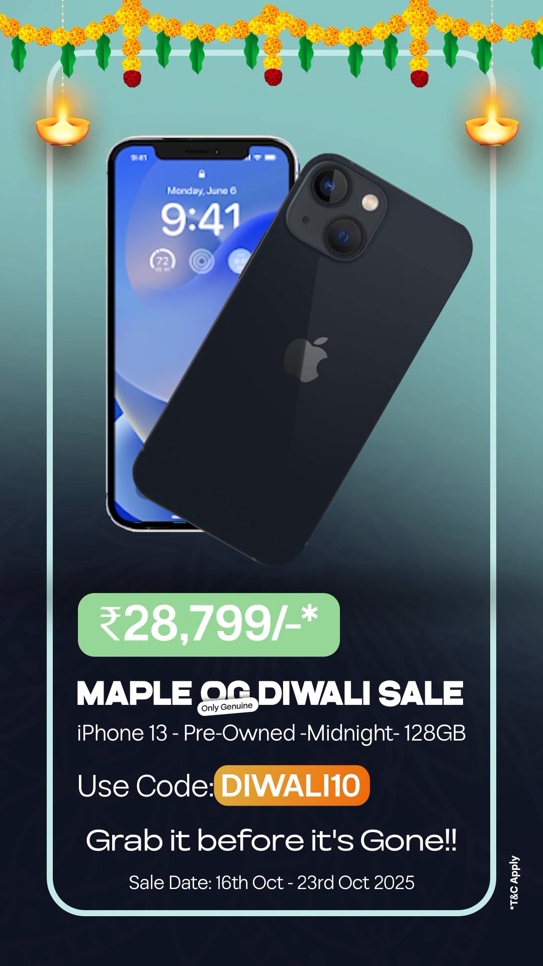 Maple OG Only Genuine Diwali Sale is on Flat 10 off No Cap every pre owned iPhone at Maple