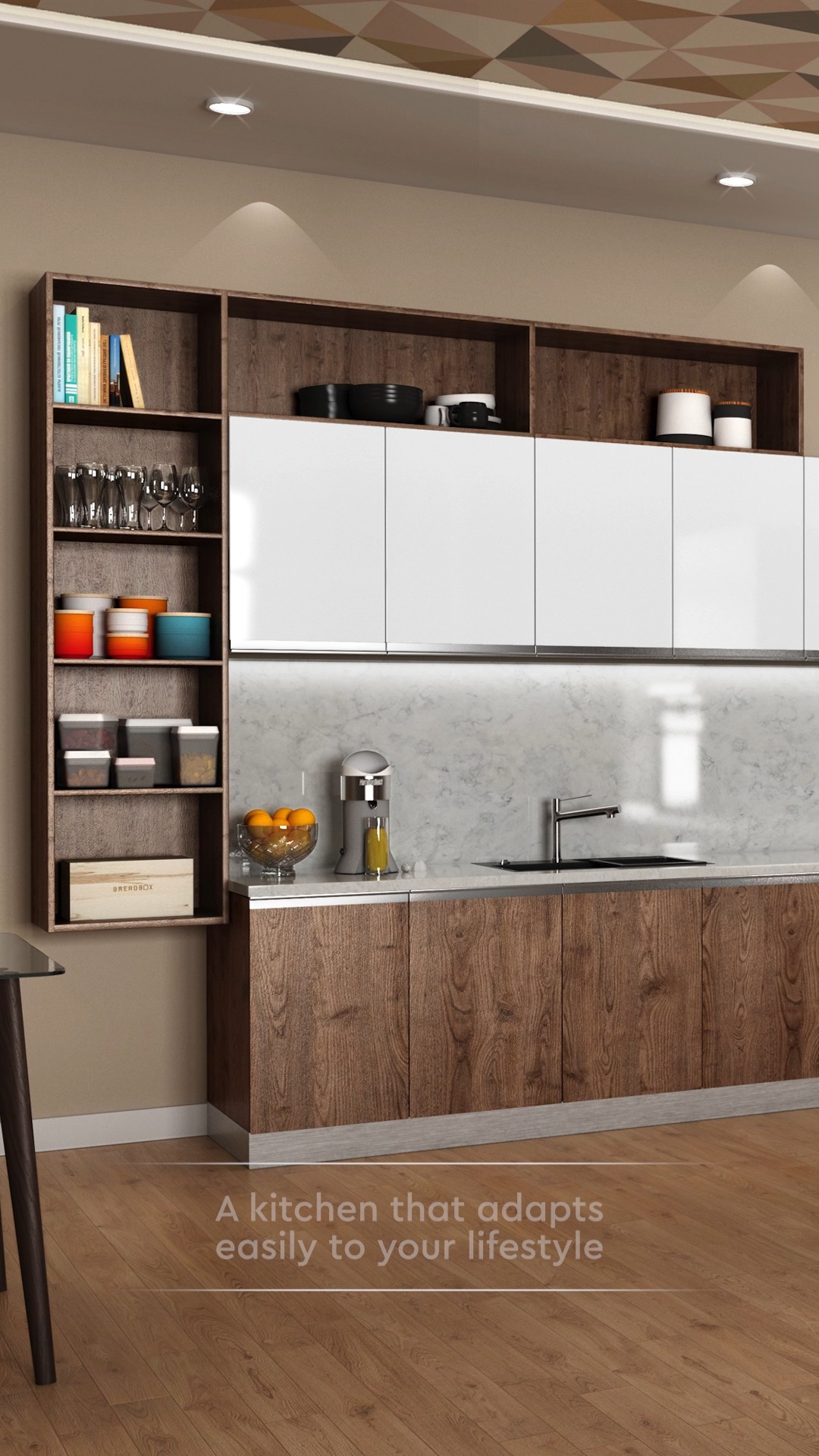 This Modular Kitchen blends the warmth of wood with the strength of steel, maximizing every inch so you can cook, store, and...