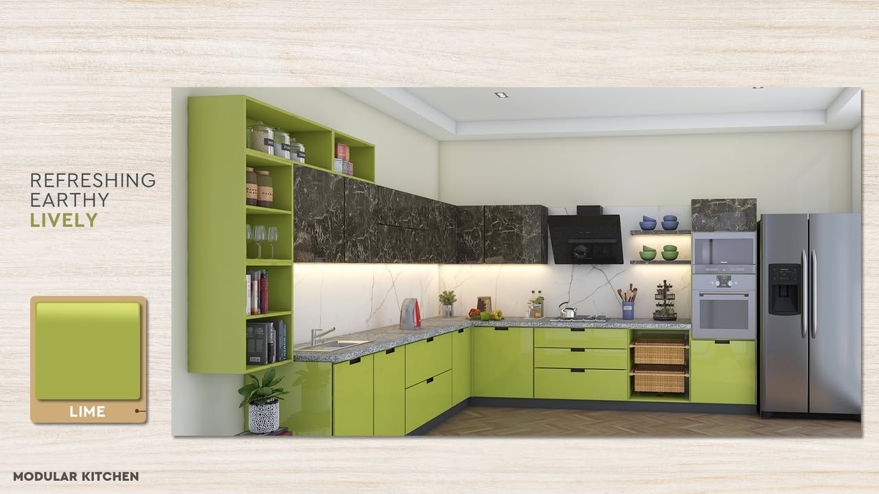 This Modular Kitchen brings the freshness of nature indoors, creating a space that feels balanced inviting