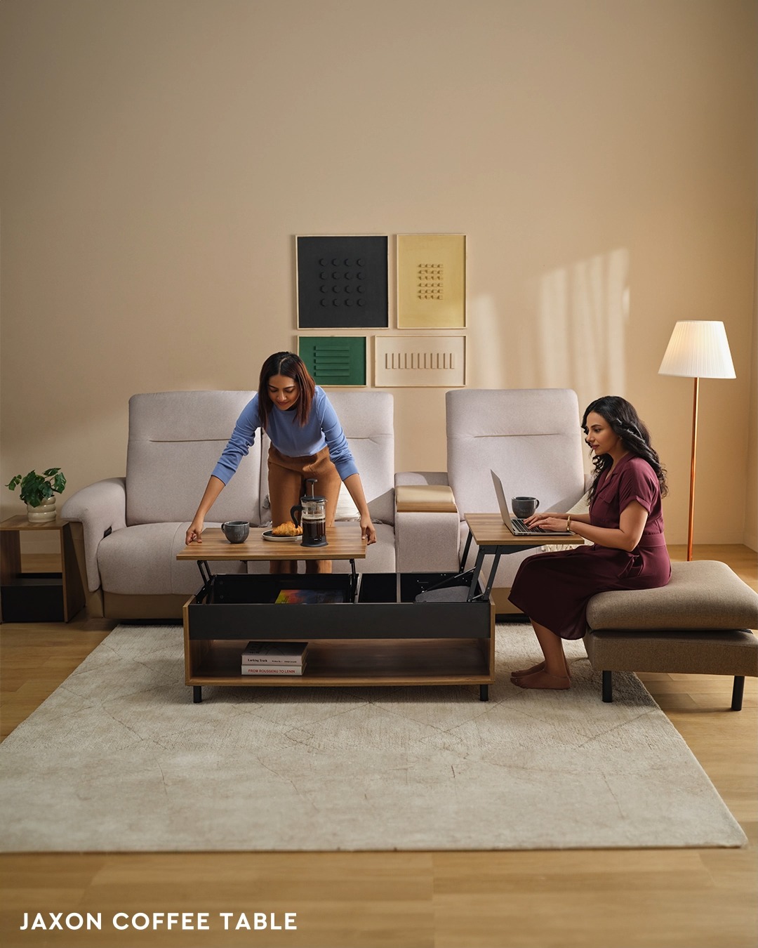 The Jaxon Coffee Table turns a quiet corner into a pop up workspace in seconds. To shop, visit https bit